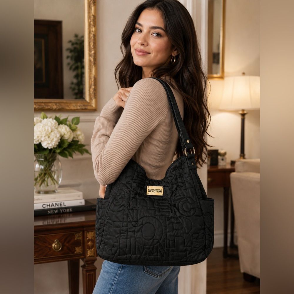 Kenneth Cole Reaction Black Quilted Large Hobo Shoulder Bag